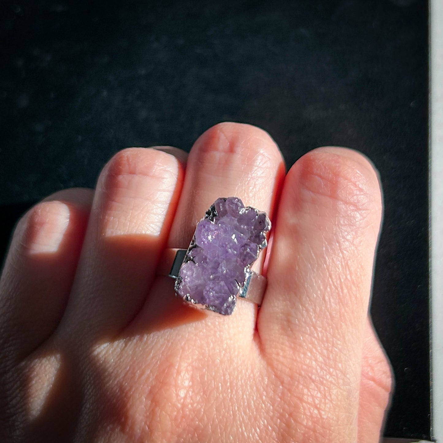 Amethyst Cluster Adjustable Silver Ring