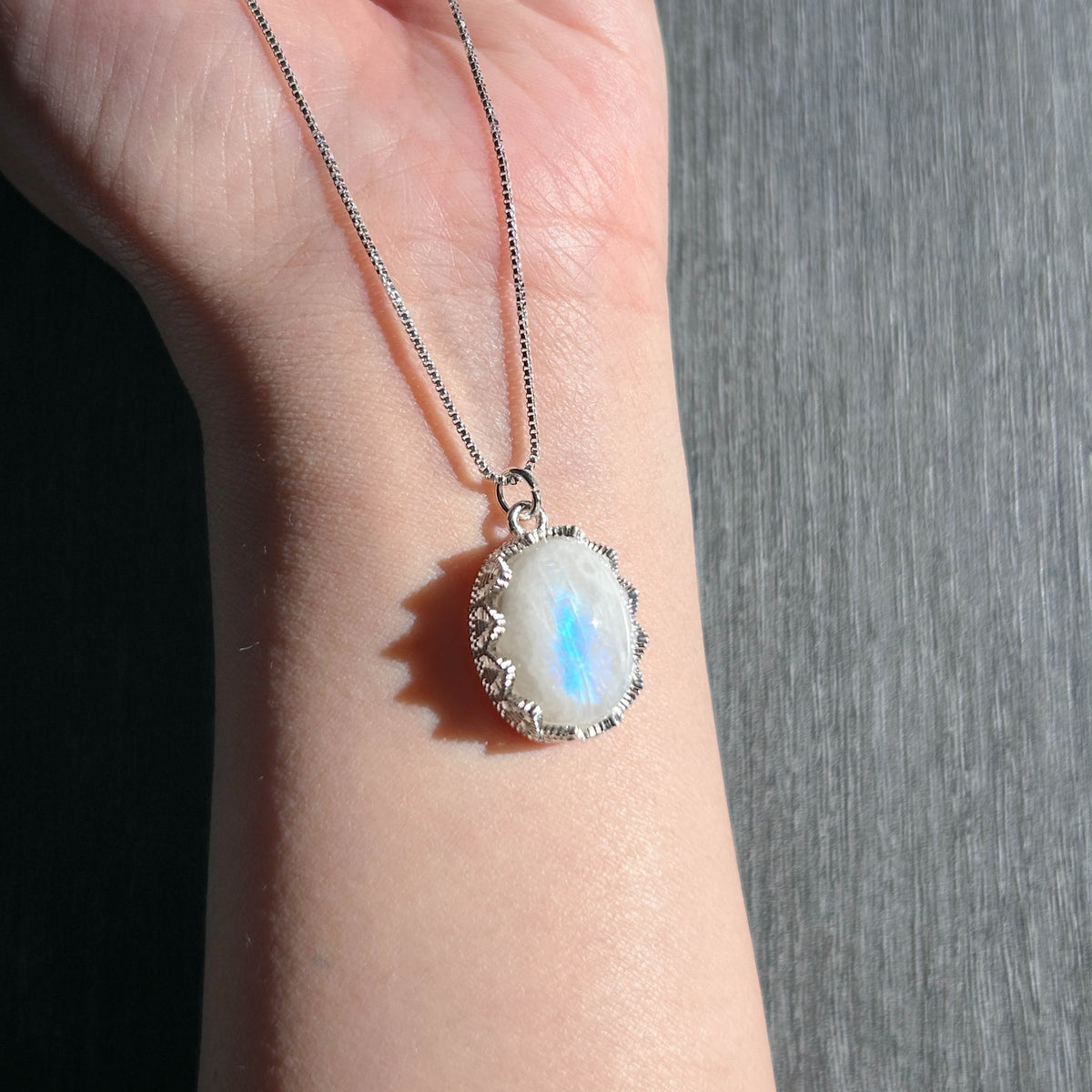 Blue Moonstone Silver Lace Pendant (chain included)
