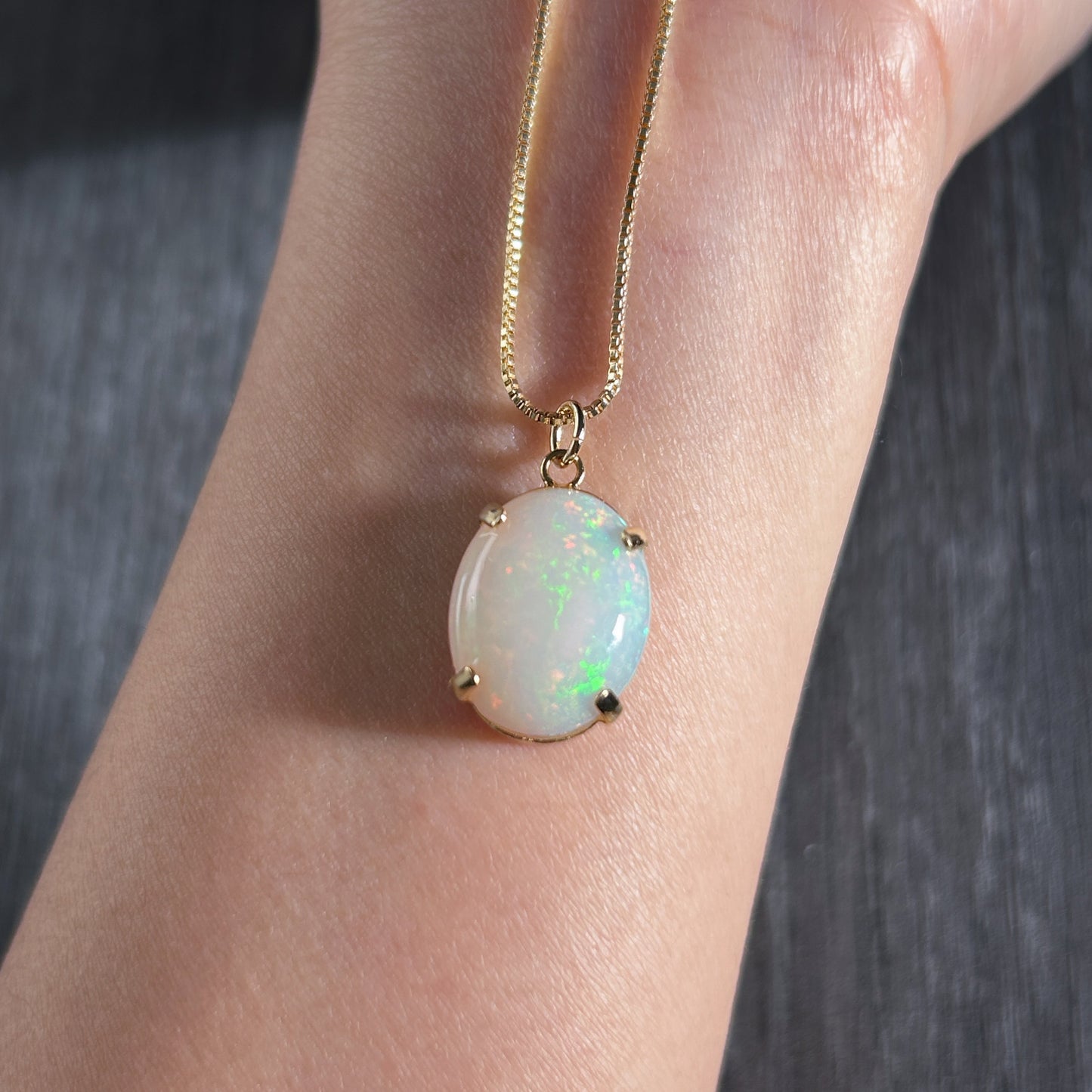 High Quality Rainbow White Opal 14k Gold Pendant (chain included)