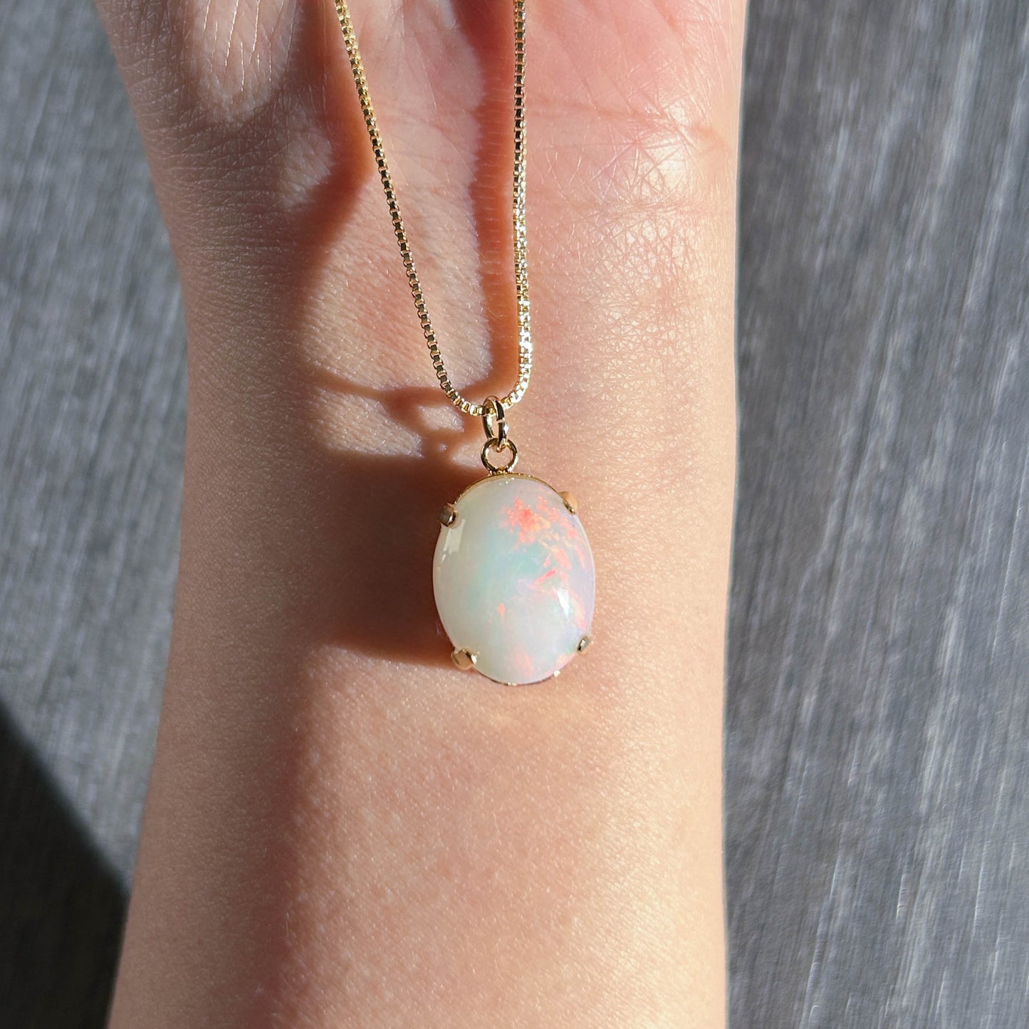 High Quality Rainbow White Opal 14k Gold Pendant (chain included)
