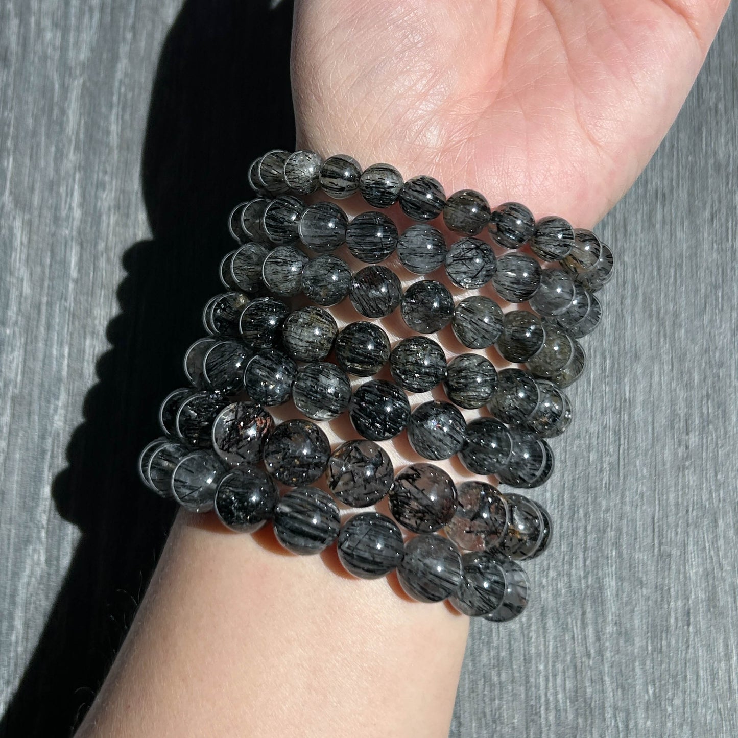 Rare Black Rutilated Quartz with Aligned Hair Bracelets in 7-11MM