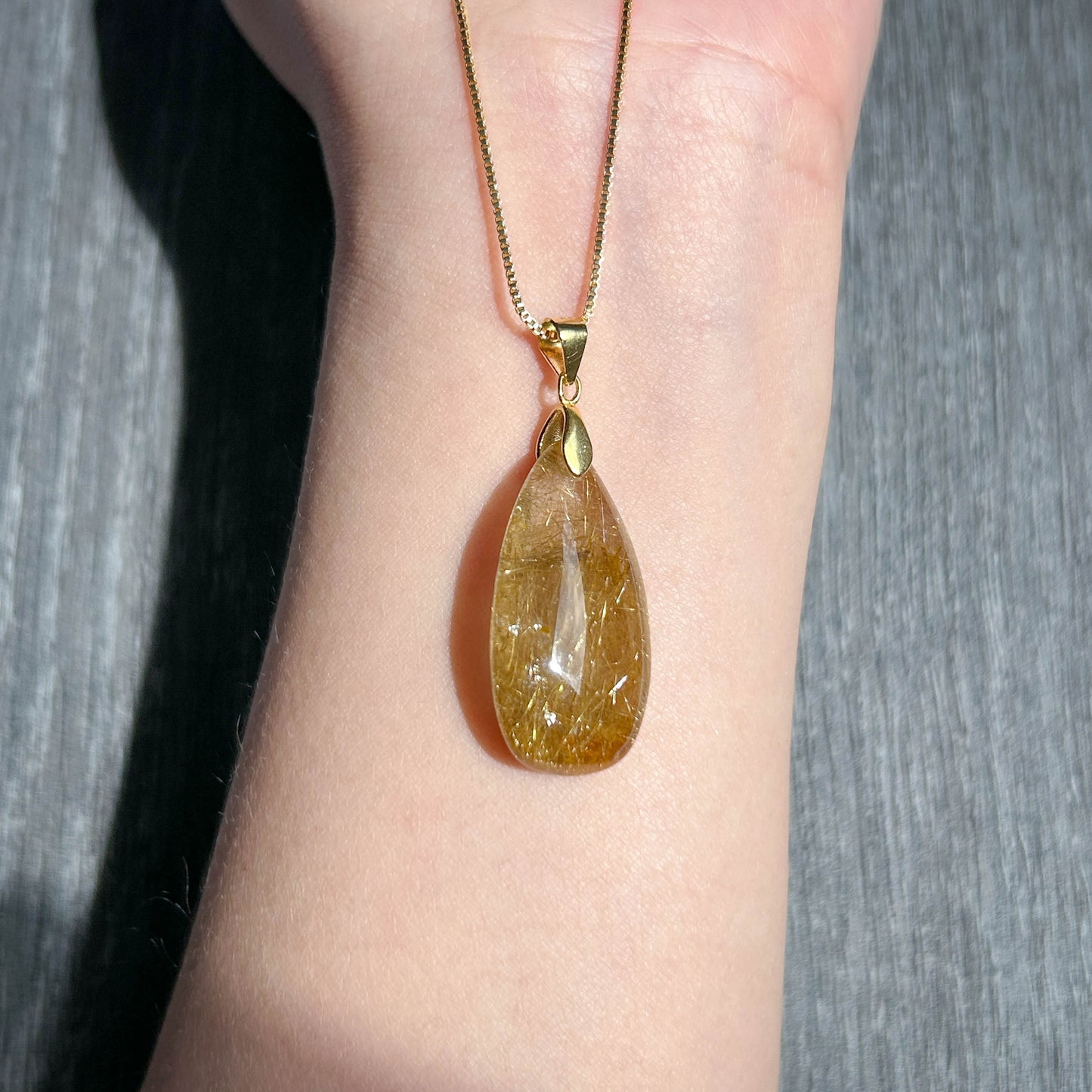 High Quality Golden Rutilated Quartz 14k Gold Pendant