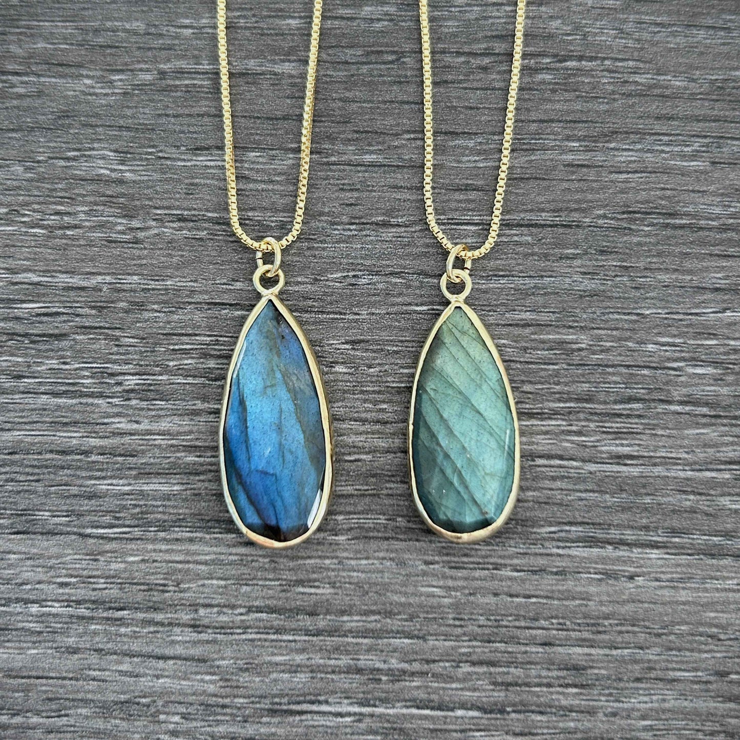Natural Faceted Blue & Green Labradorite 14k Gold Pendant