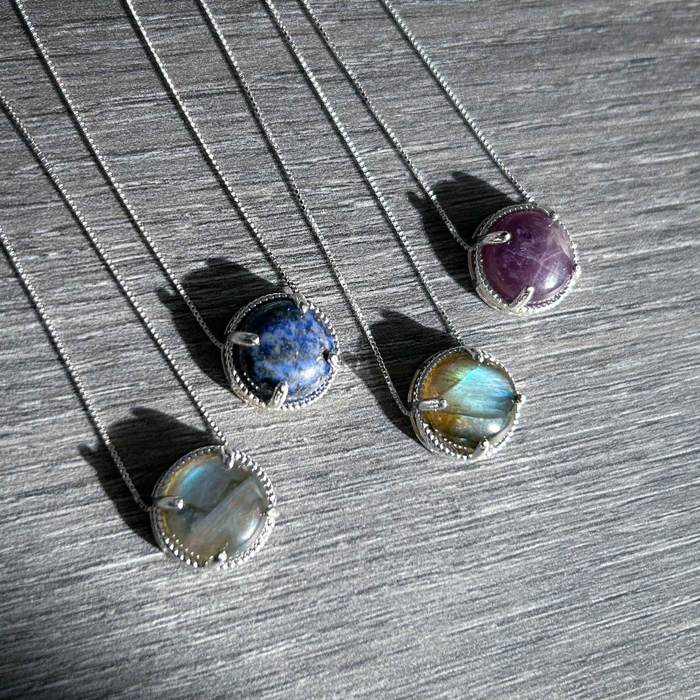 Amethyst Lapis Lazuli Labradorite Small Silver Pendant (chain included)