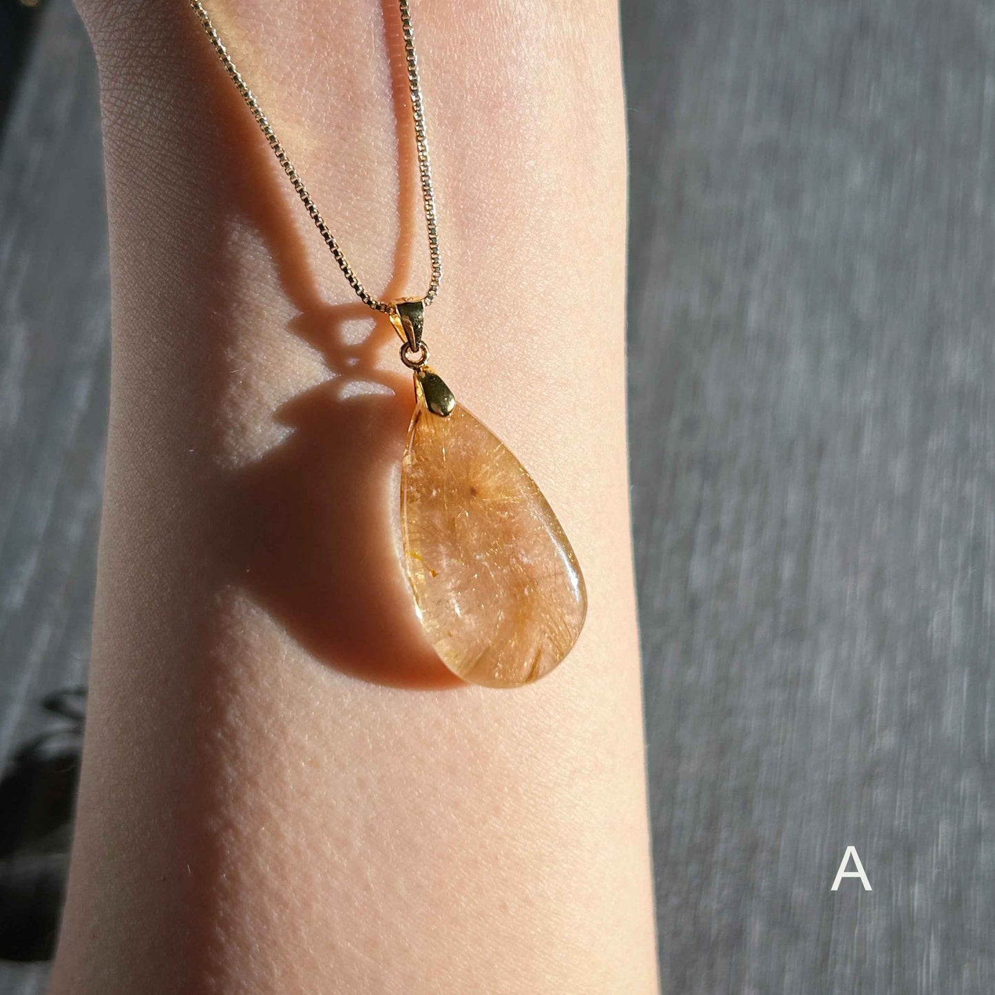 Rare Golden Rutilated Quartz 14k Gold Pendant