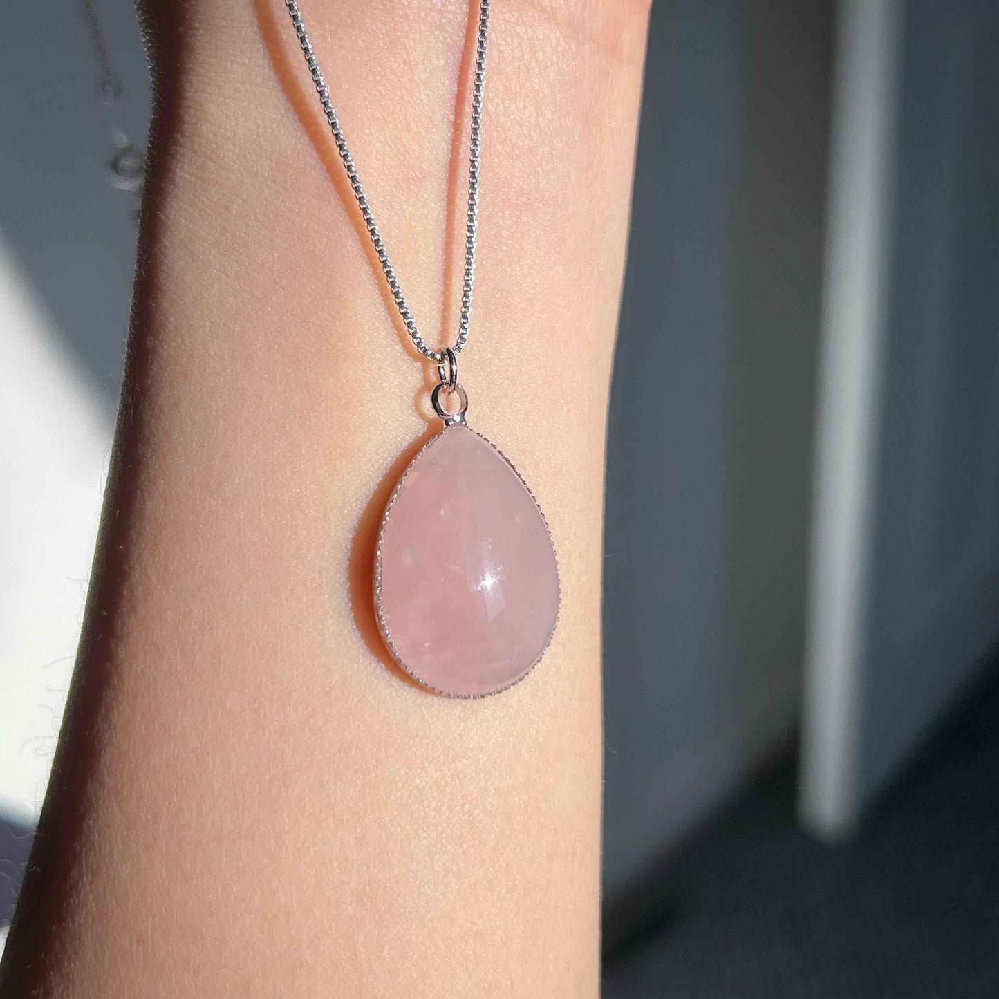 Natural Rose Quartz Silver Pendant (chain excluded)