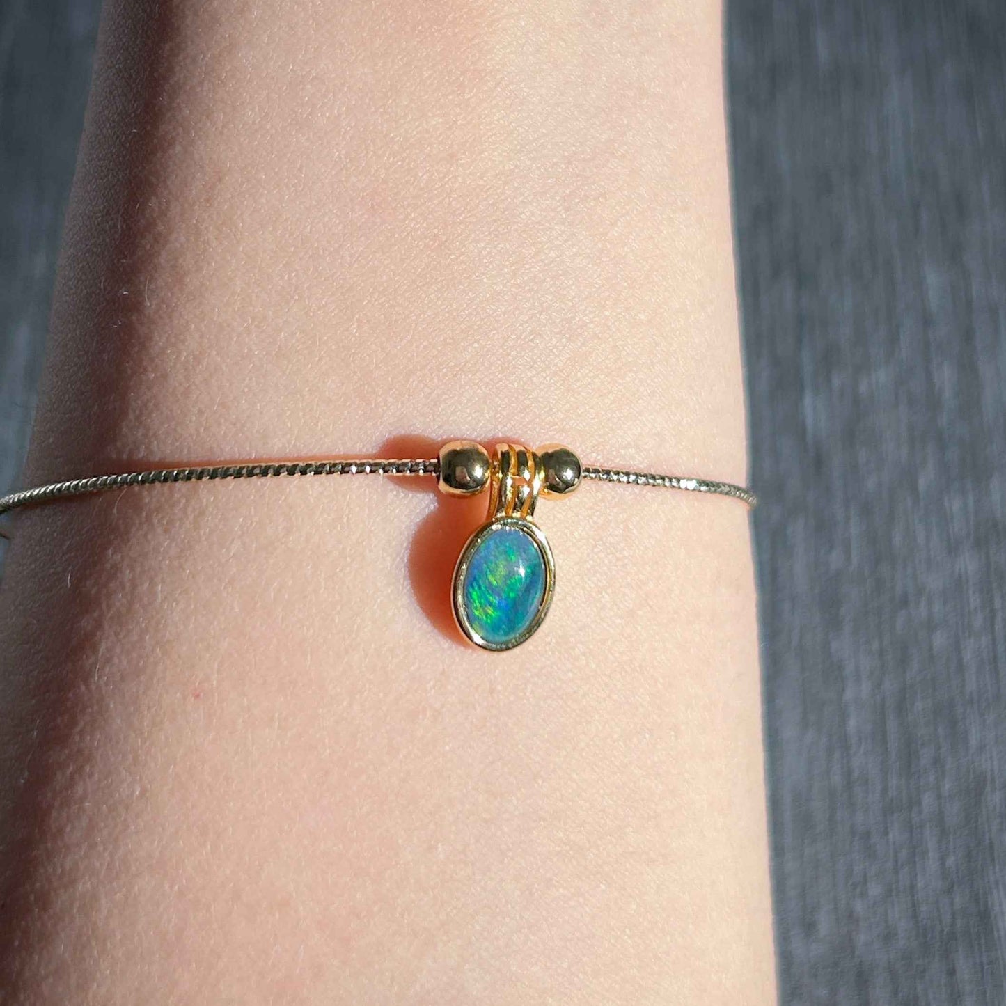High Quality Australian Natural Rainbow Mini Opal 14k Gold Adjustable Bracelet