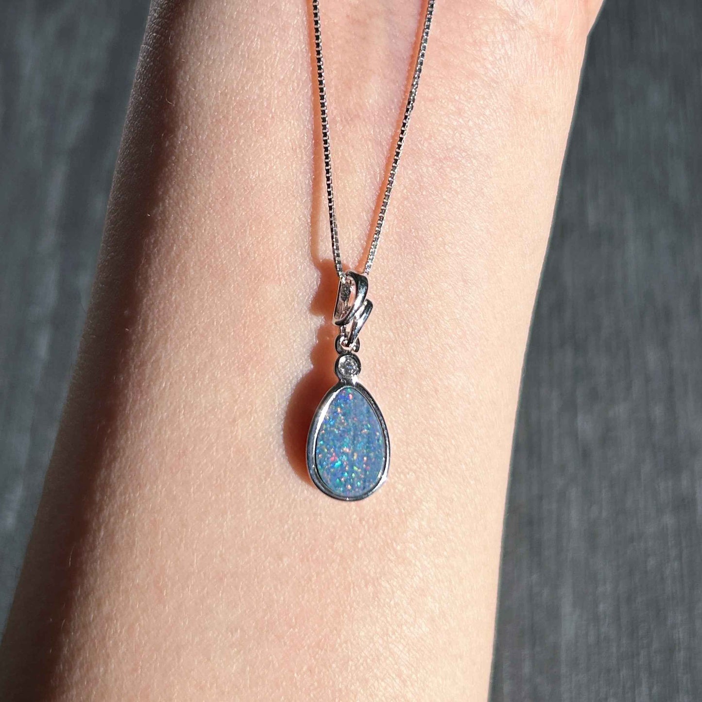 High Quality Australian Rainbow Blue Opal 925 Sterling Silver Pendant