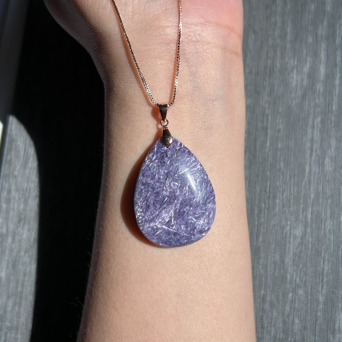 Natural Charoite Large Pendant in Rose Gold Plated 925 Silver (chain excluded)