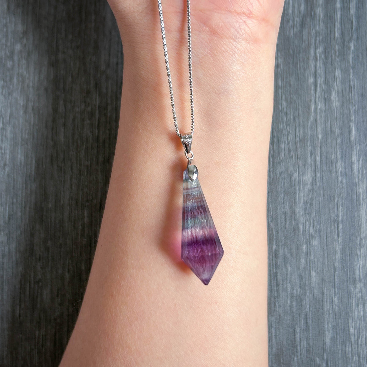 Fluorite Pendulum Pendant in 925 Sterling Silver (chain excluded)