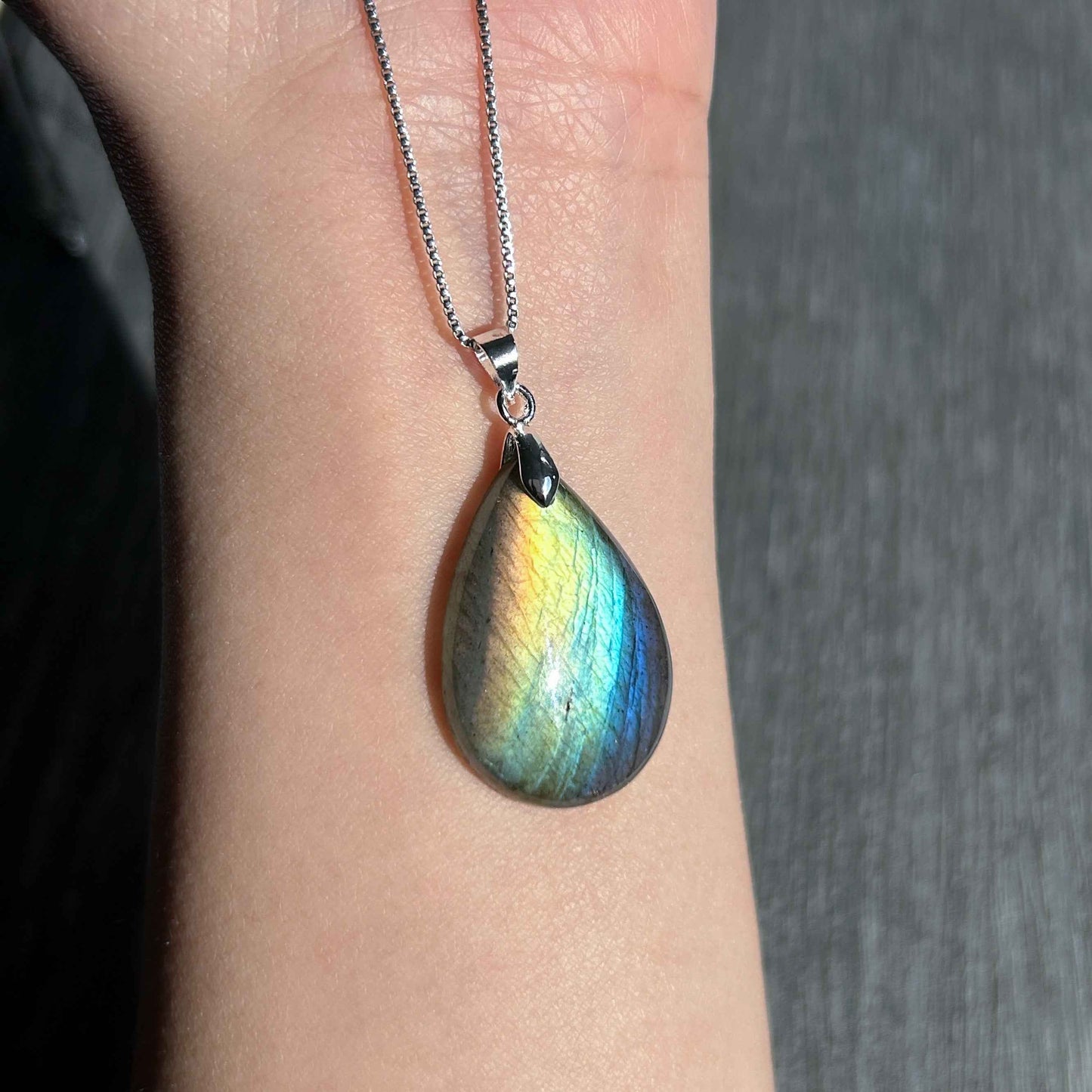 Natural Rainbow & Golden Labradorite Silver Pendant (chain excluded)