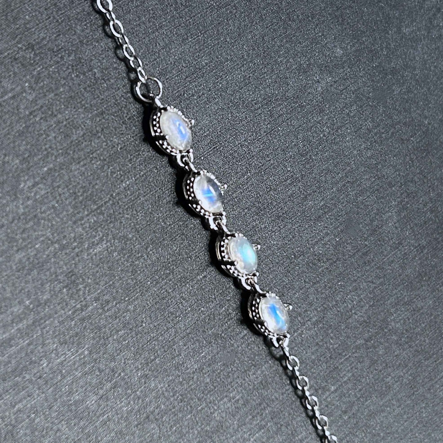 Natural Blue Moonstone Silver Adjustable Bracelet or Necklace