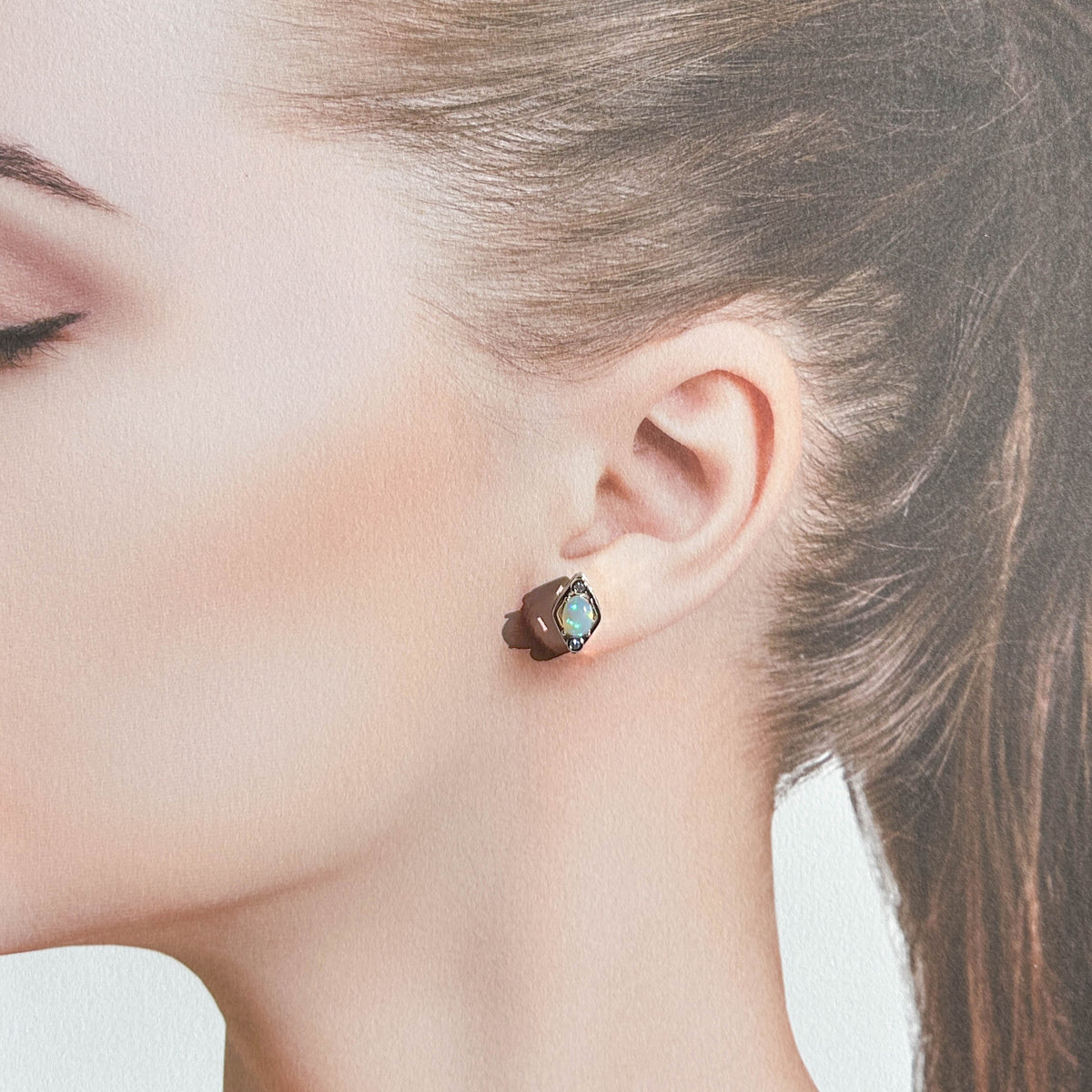 High Quality Rainbow Opal Stud Earrings in Silver