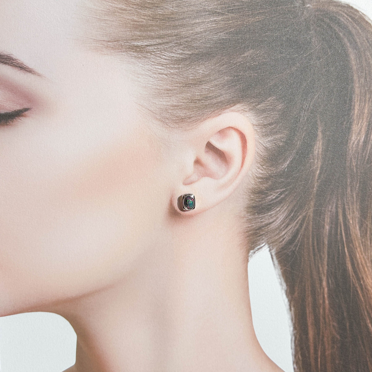 High Quality Black Opal Stud Earrings in Silver