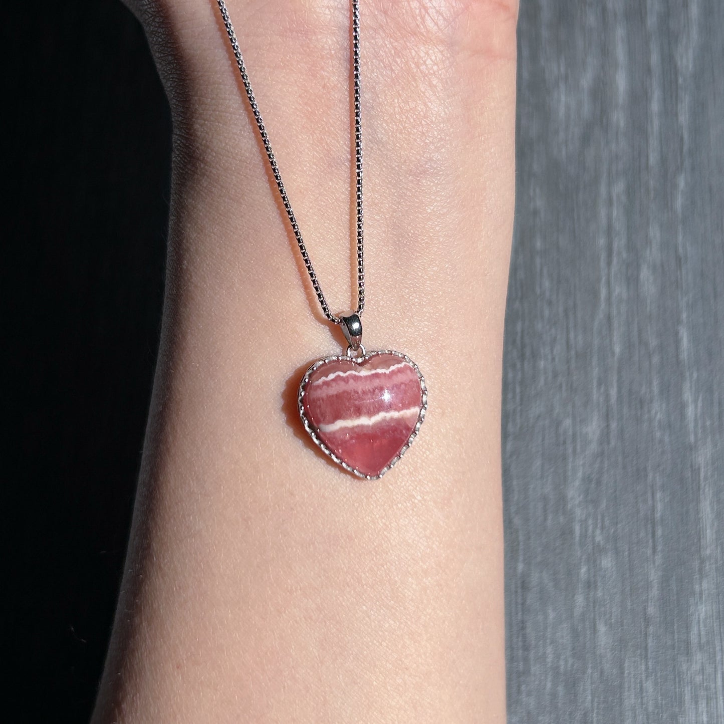 High Quality Rhodochrosite in Heart 925 Sterling Silver Pendant (chain excluded) - Crystal Moment