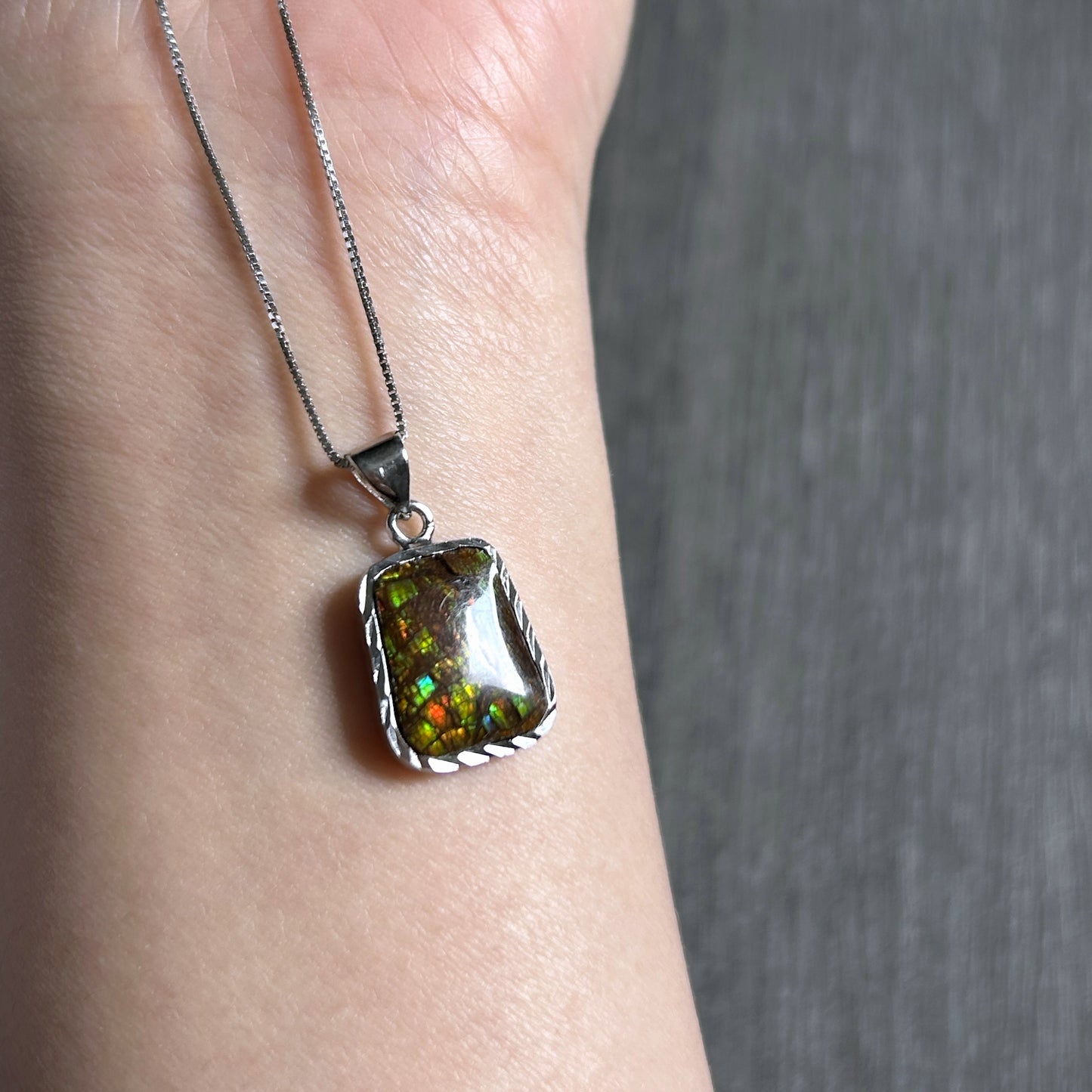 Rare Rainbow Ammolite 925 Sterling Silver Pendant (chain excluded) - Crystal Moment