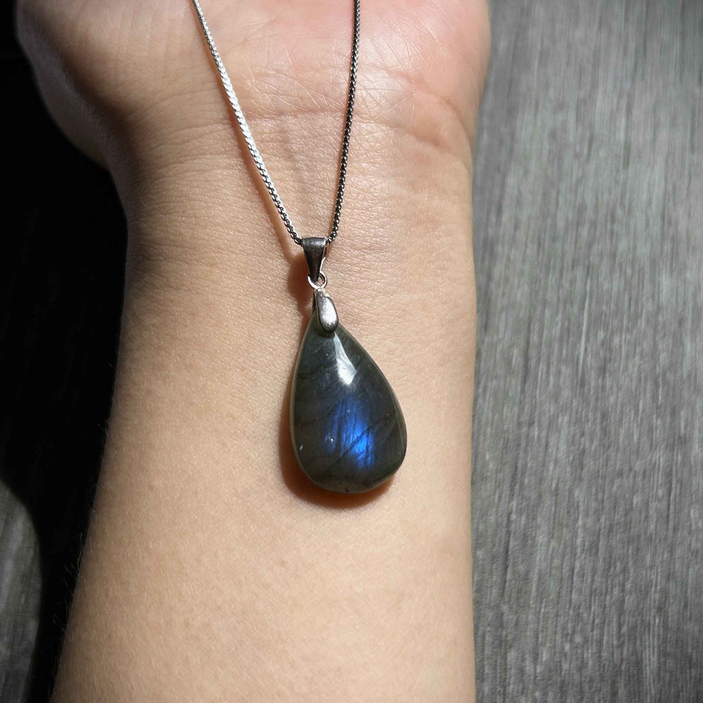 Rare Black Labradorite with Blue Light Silver Pendant (chain excluded)