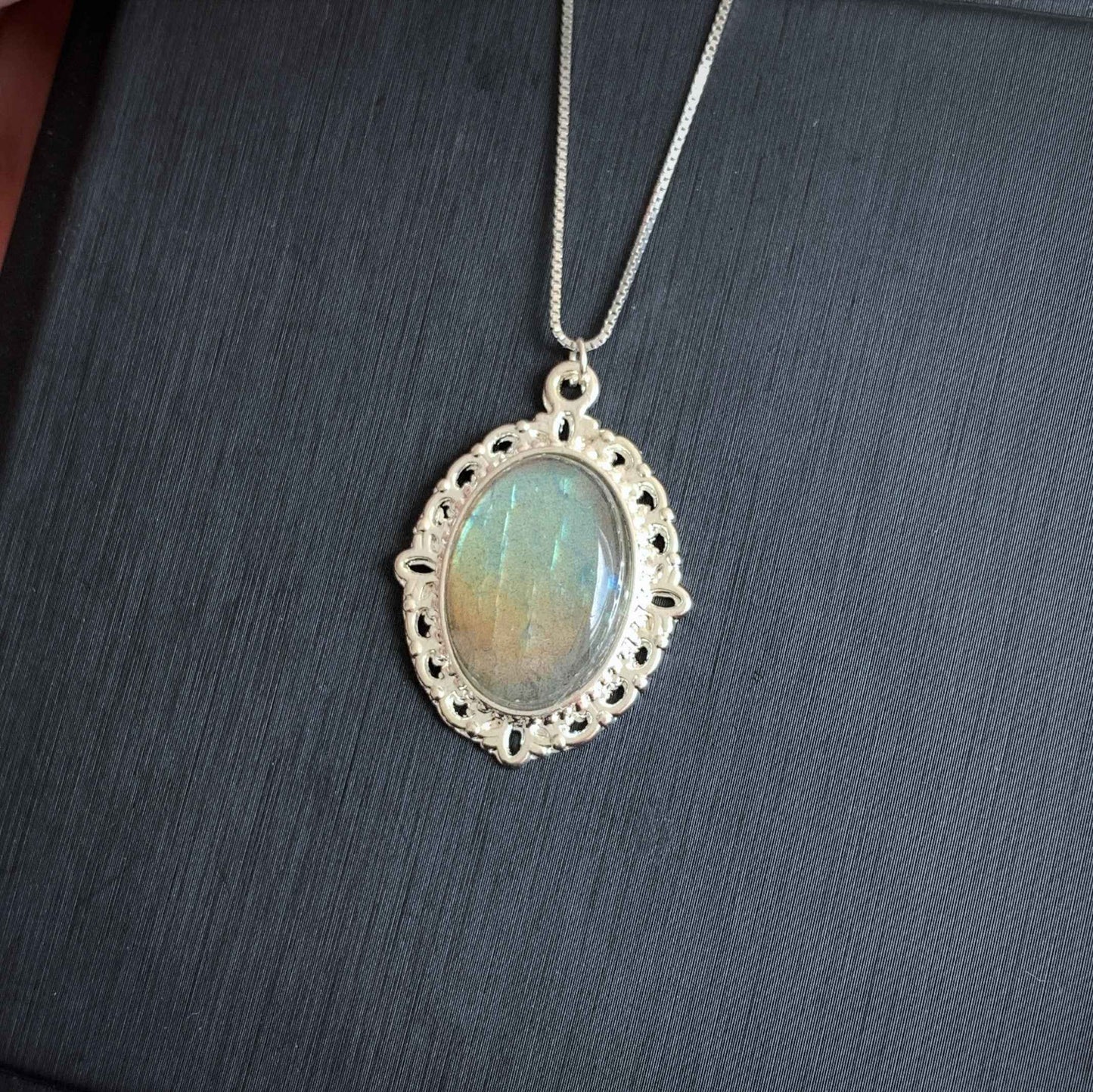 Natural Rainbow Labradorite Silver Pendant (chain excluded)
