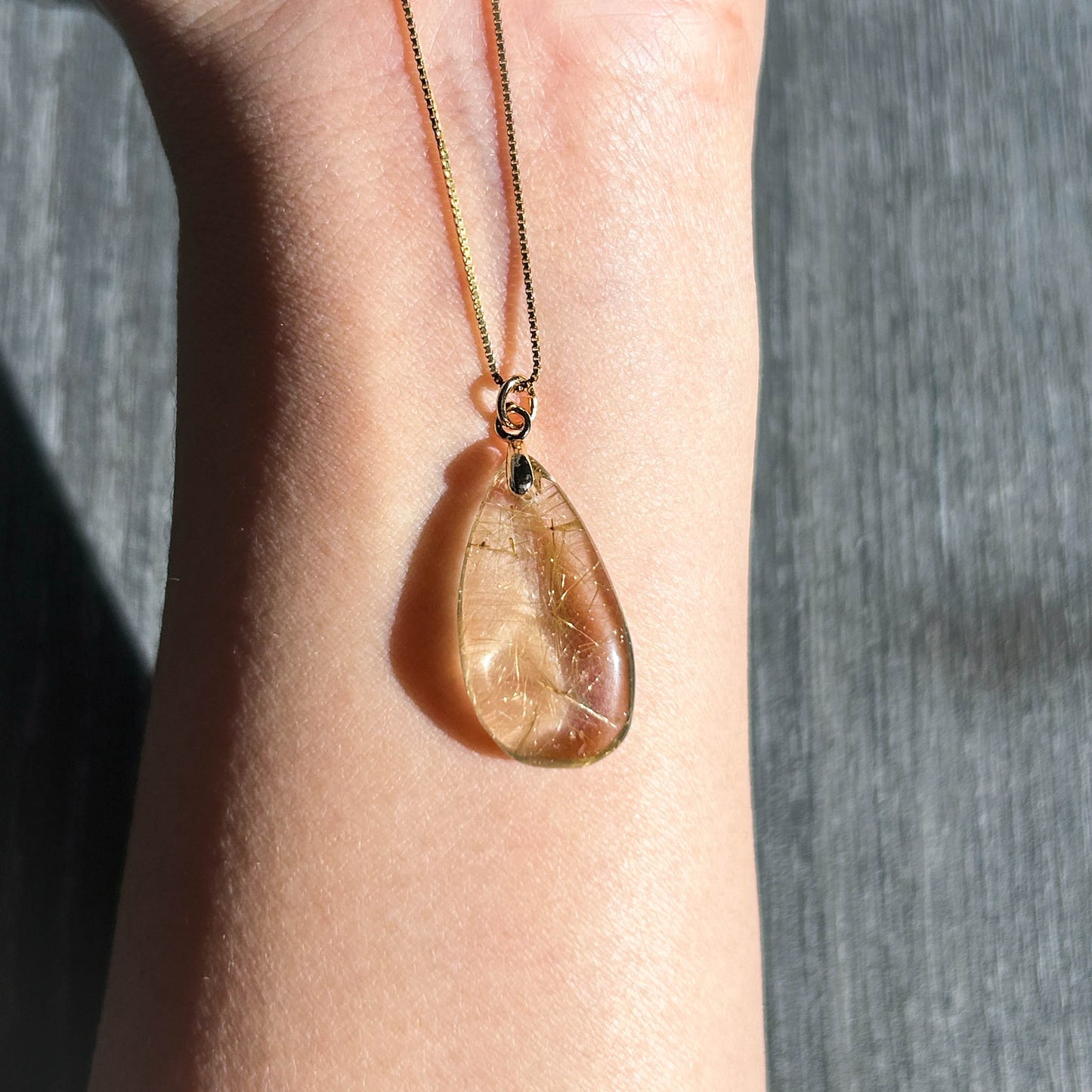 High Quality Golden Rutilated Quartz 14k Gold Pendant