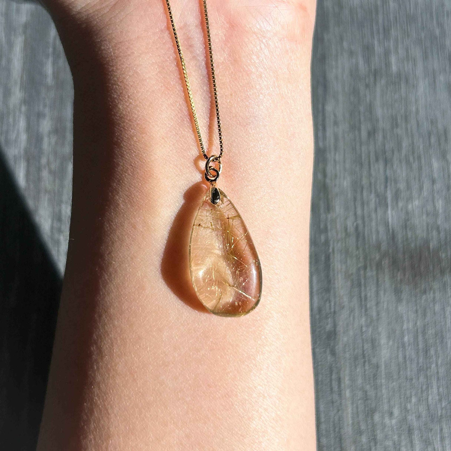 High Quality Golden Rutilated Quartz 14k Gold Pendant