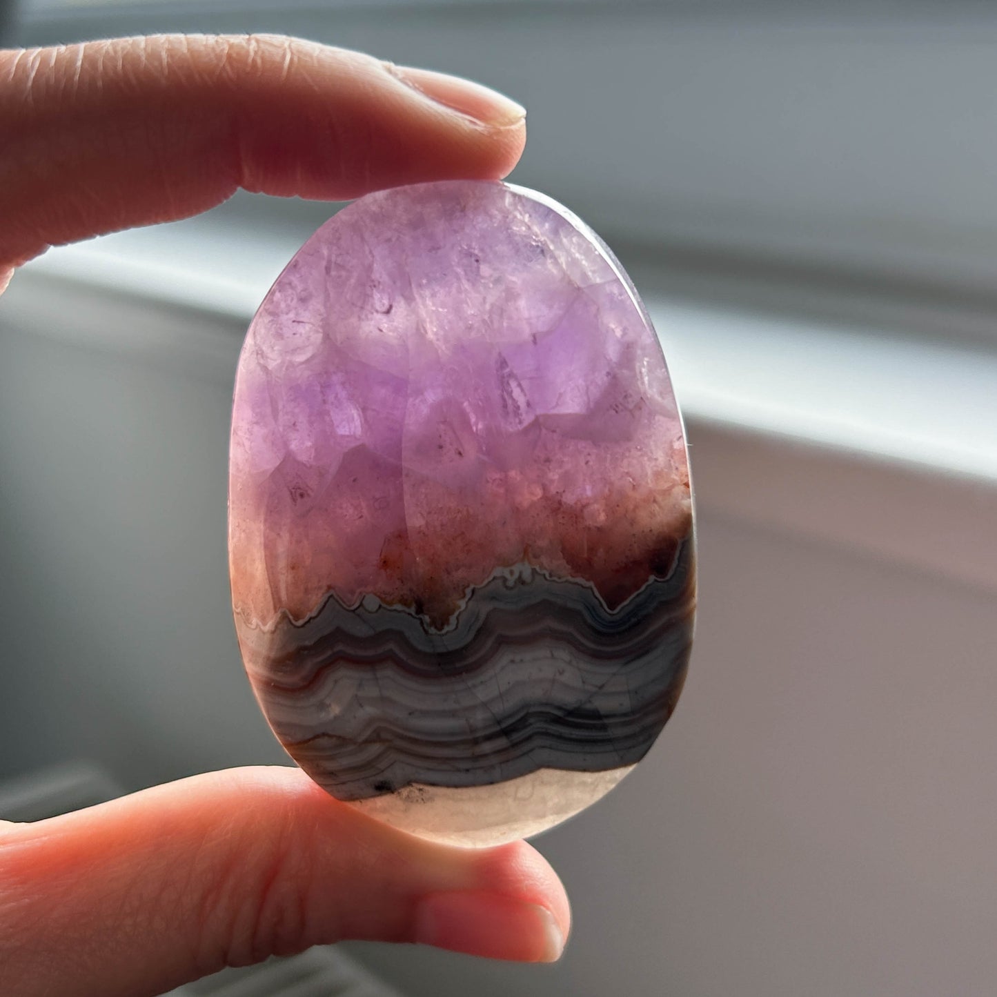 Natural Amethyst Lace Agate Palm Stone Pocket Stone