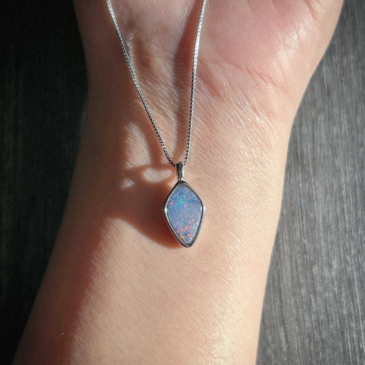 High Quality Australian Rainbow Blue Opal 925 Sterling Silver Pendant