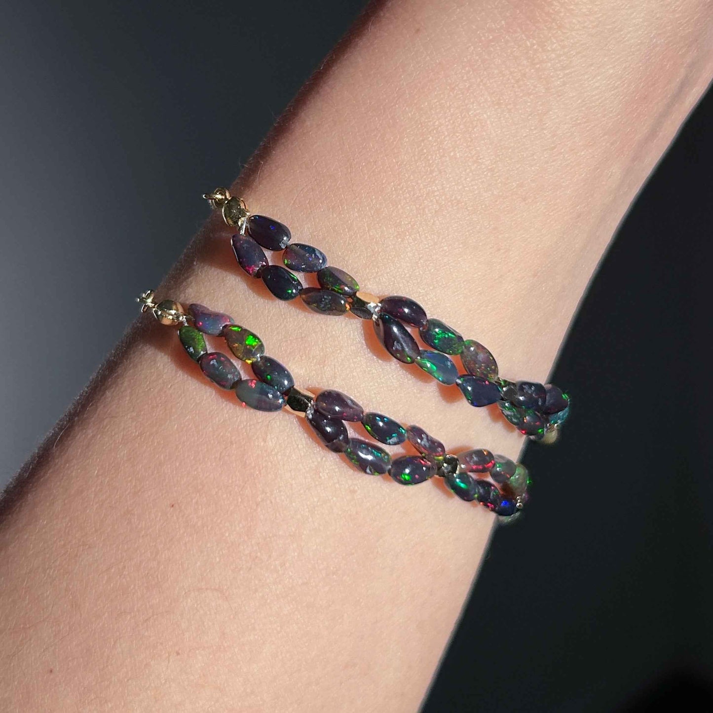 Rare Rainbow Black Opal Bracelet in 14k Gold