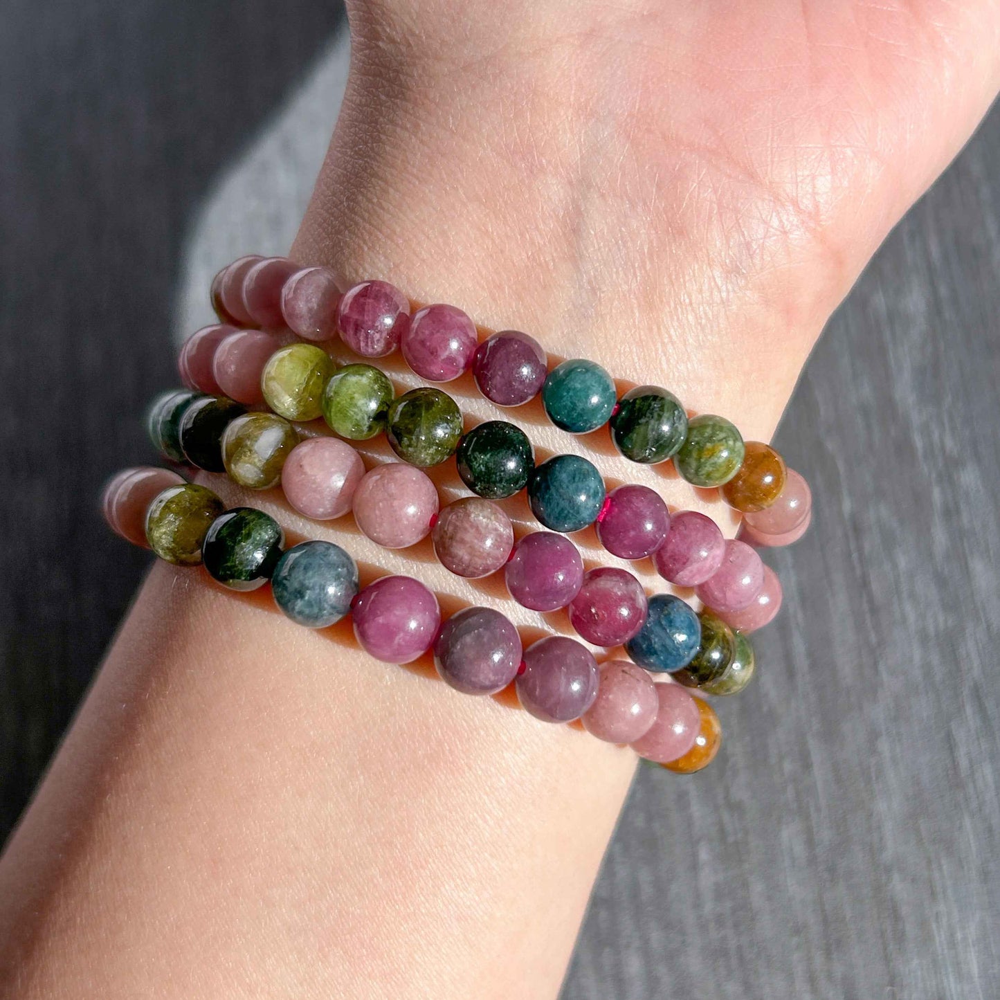 Rare Natural Rainbow Tourmaline Bracelet in 6 to 7MM