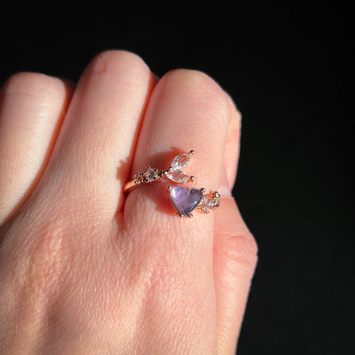 Lavender Amethyst in Heart Adjustable Rose Gold Ring