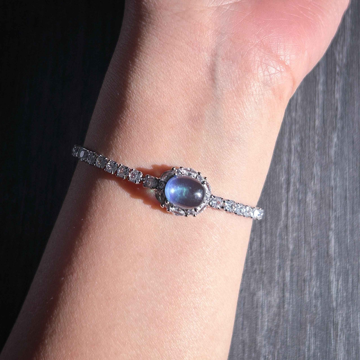 High Quality Aquamarine & Zircon Silver Adjustable Bracelet