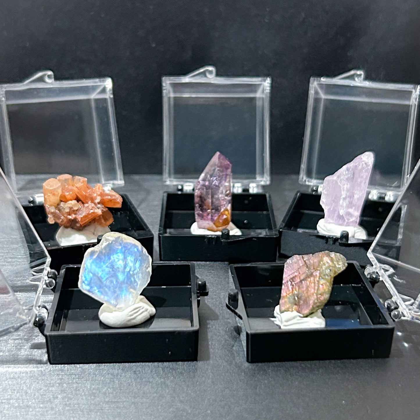 Raw Natural Crystal Mineral Specimen with Display Case