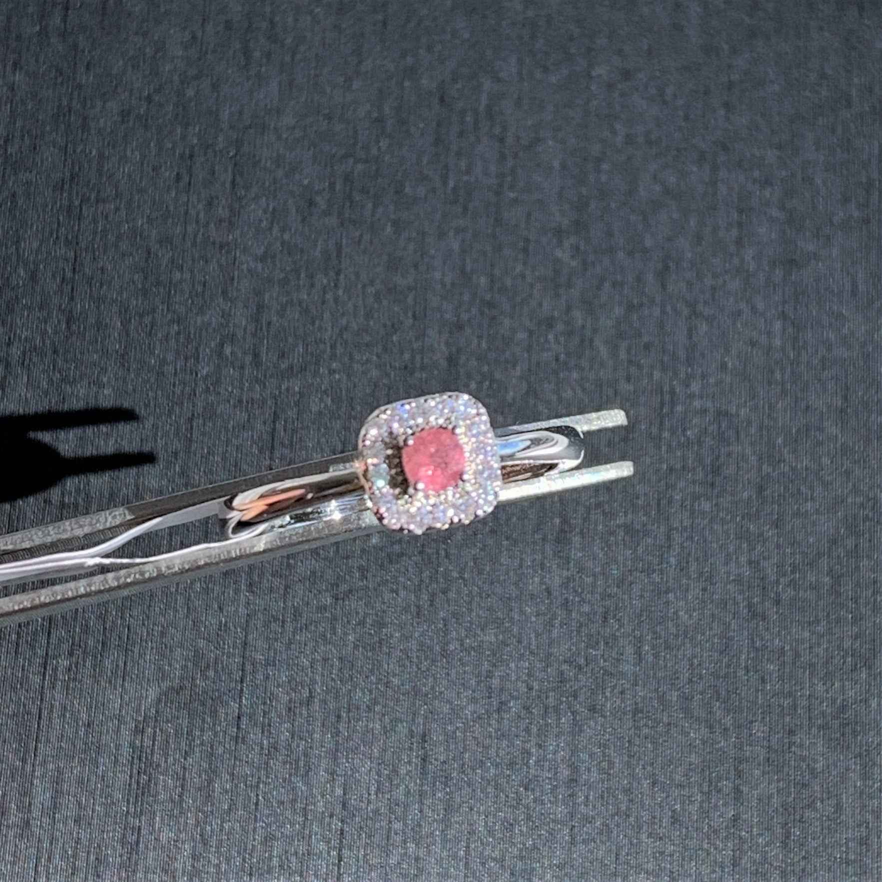 Faceted Pink & Green Tourmaline Adjustable Silver Ring with Zircon