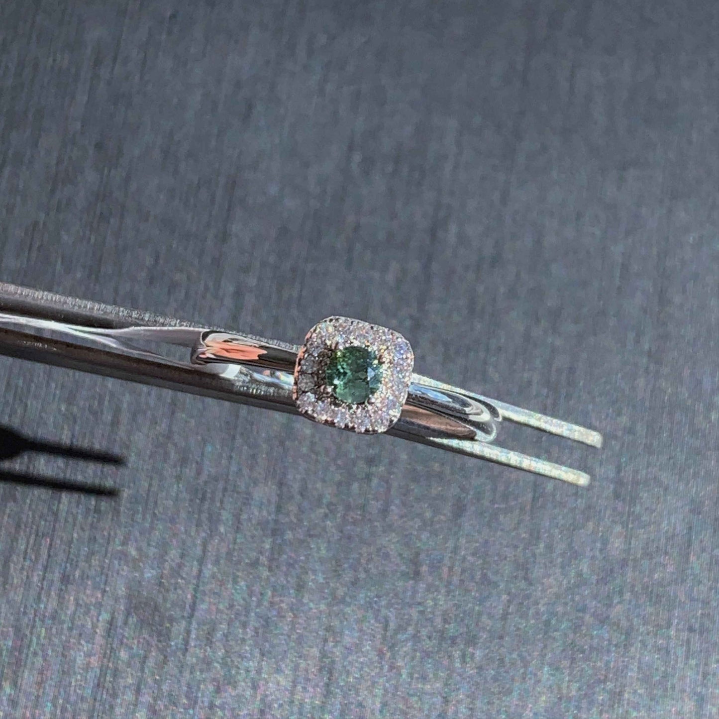 Faceted Pink & Green Tourmaline Adjustable Silver Ring with Zircon