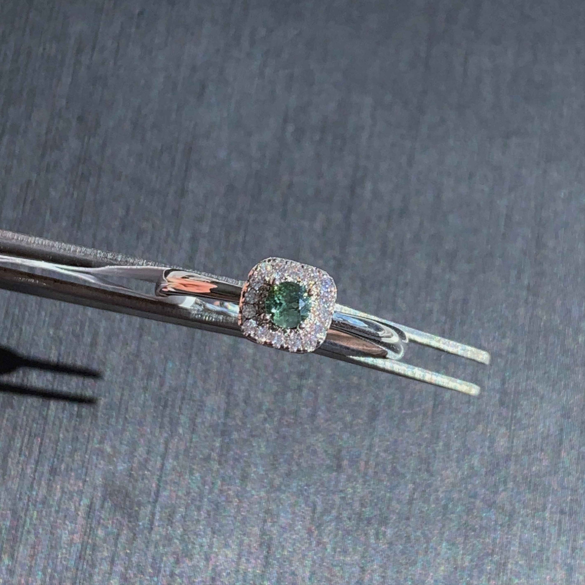 Faceted Pink & Green Tourmaline Adjustable Silver Ring with Zircon