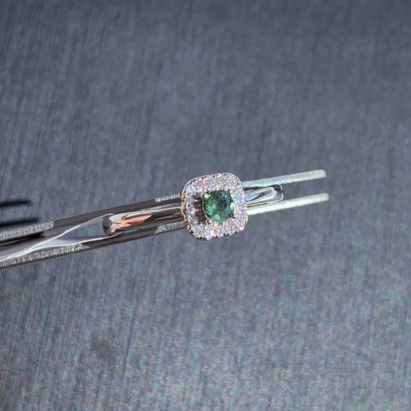 Faceted Pink & Green Tourmaline Adjustable Silver Ring with Zircon