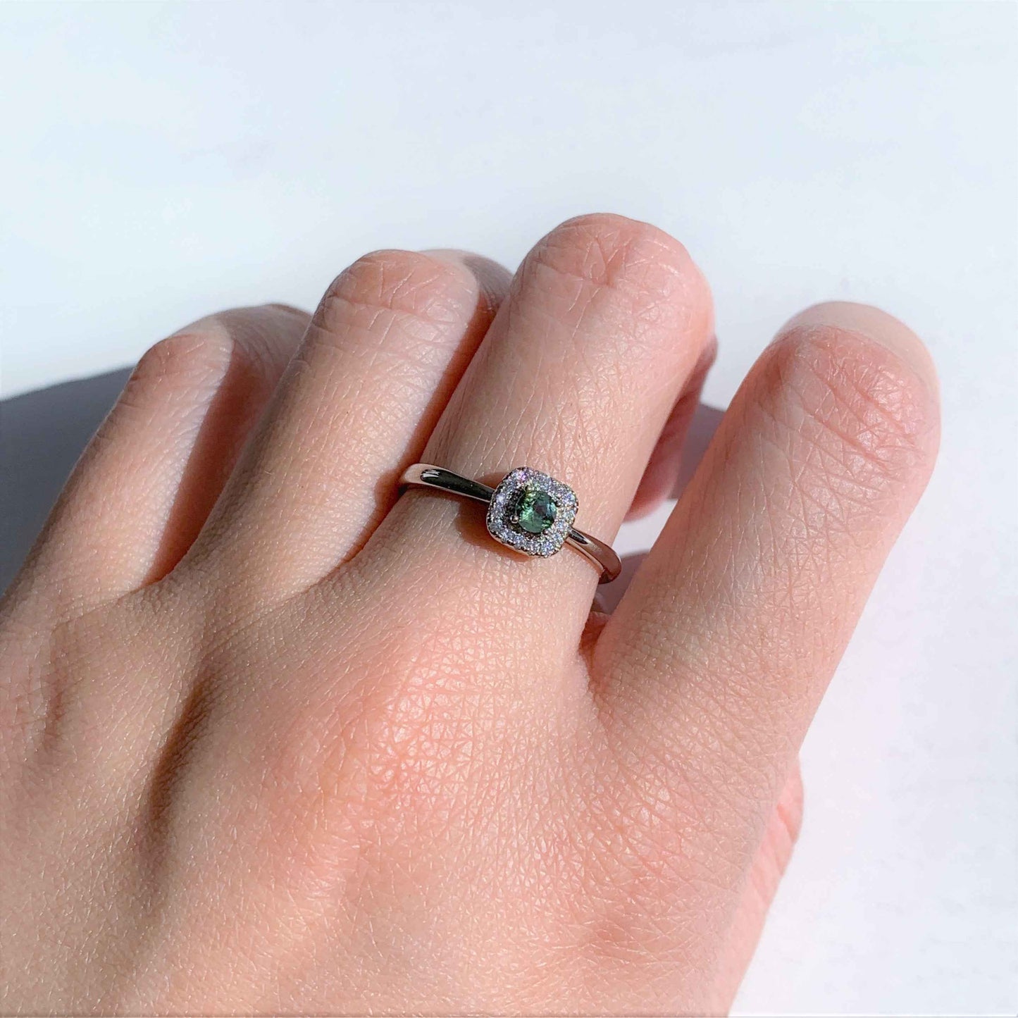 Faceted Pink & Green Tourmaline Adjustable Silver Ring with Zircon