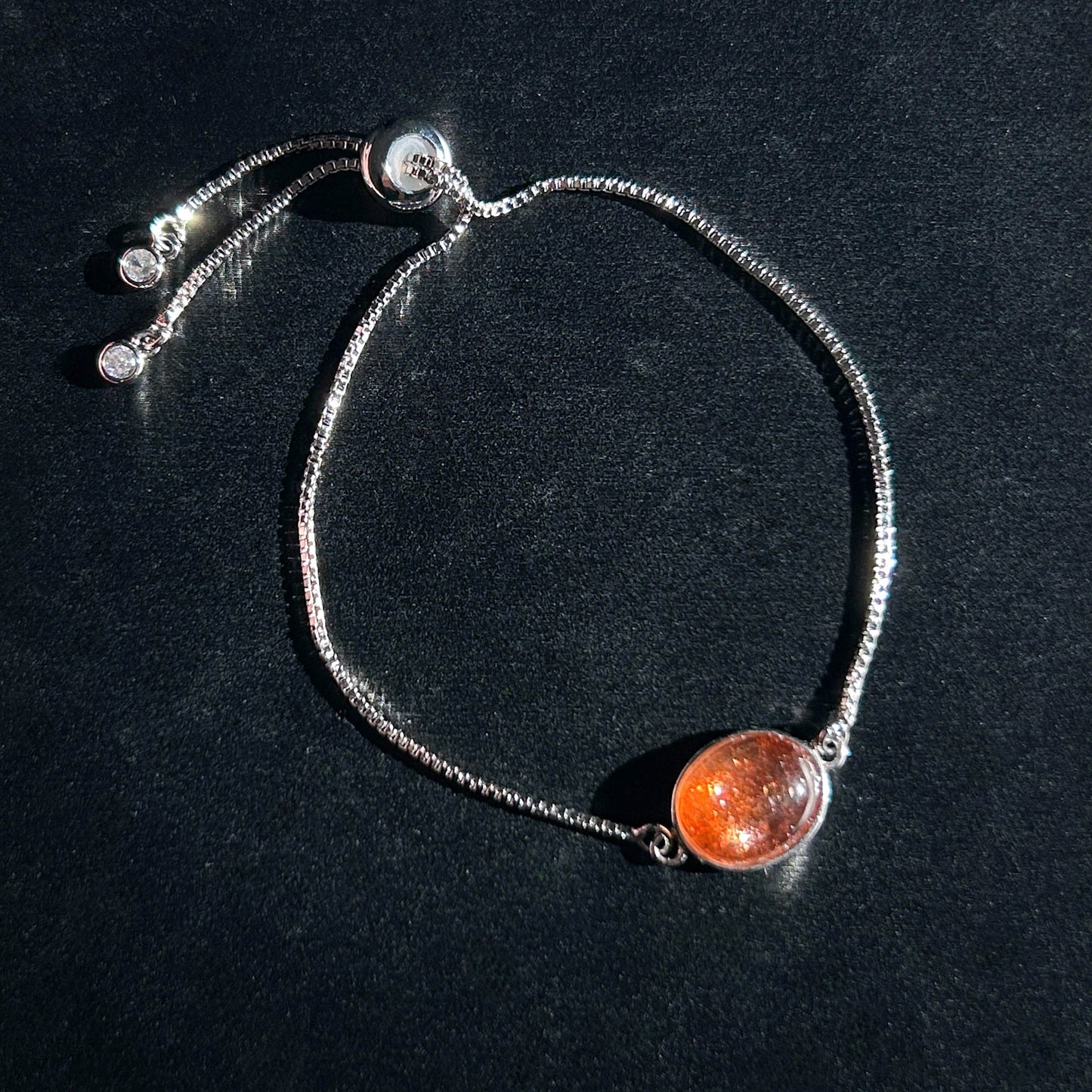 Rare Natural Starry Sunstone Adjustable Silver Bracelet