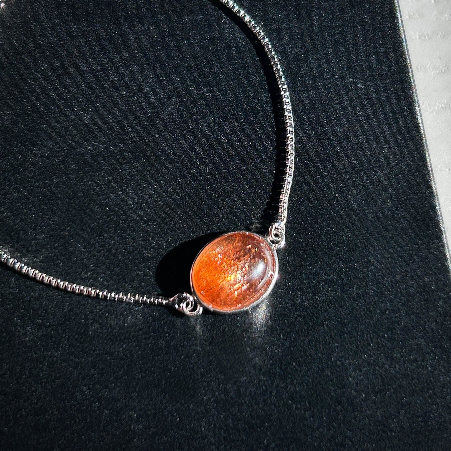 Rare Natural Starry Sunstone Adjustable Silver Bracelet