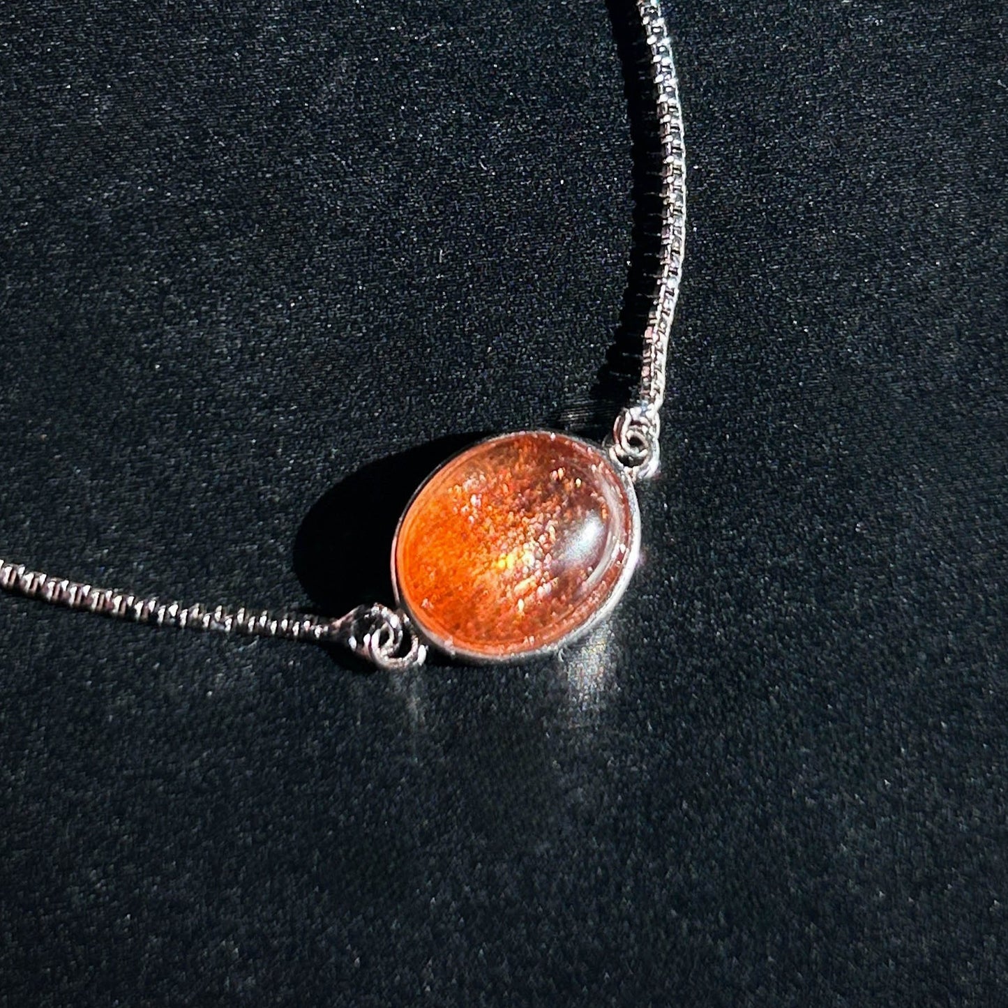 Rare Natural Starry Sunstone Adjustable Silver Bracelet