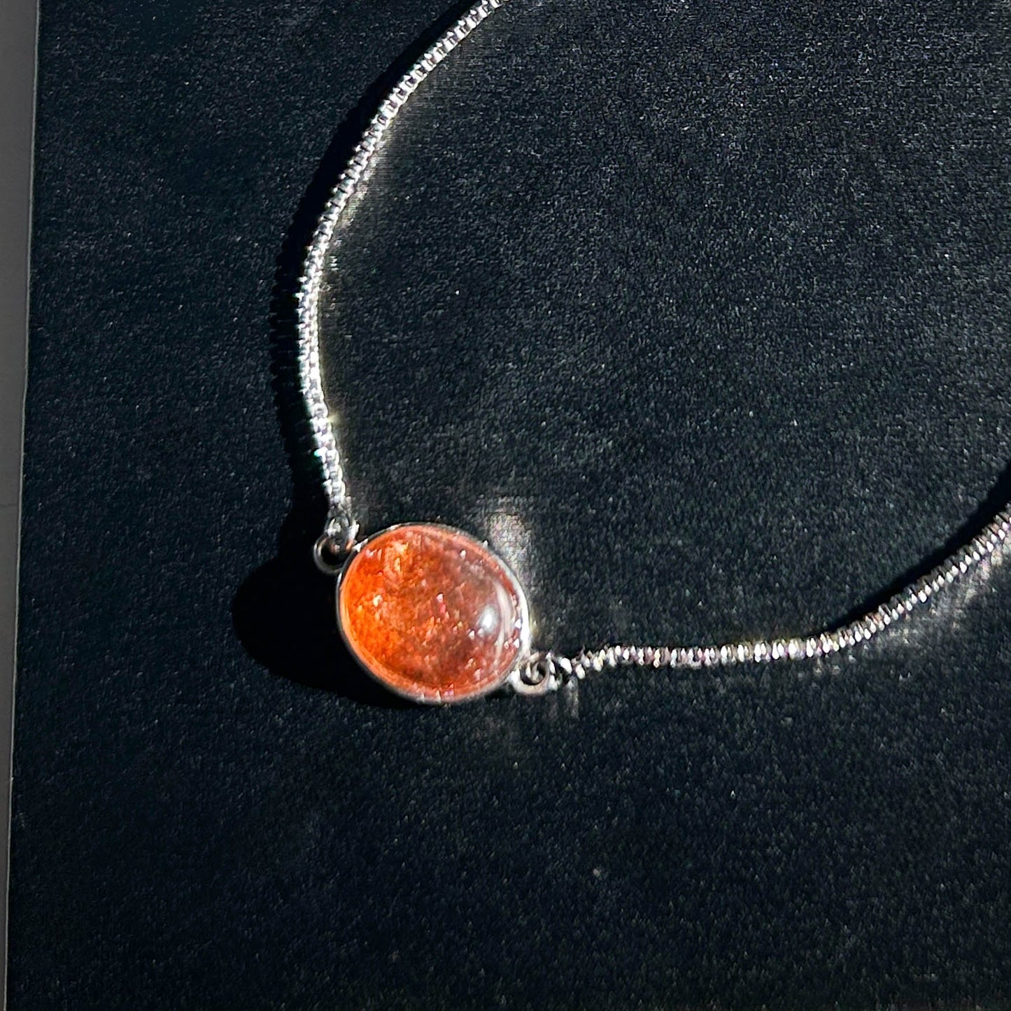Rare Natural Starry Sunstone Adjustable Silver Bracelet