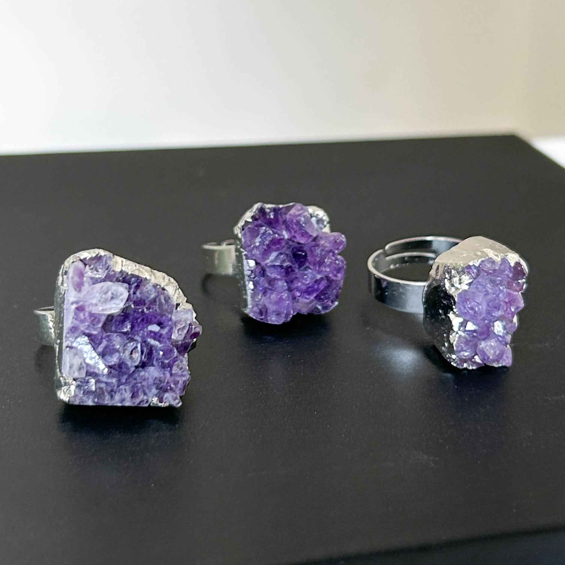 Amethyst Cluster Adjustable Silver Ring