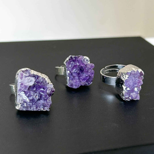 Amethyst Cluster Adjustable Silver Ring