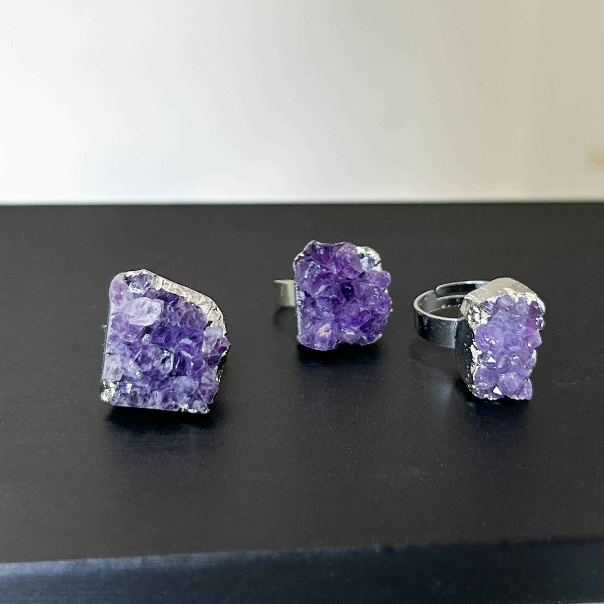 Amethyst Cluster Adjustable Silver Ring