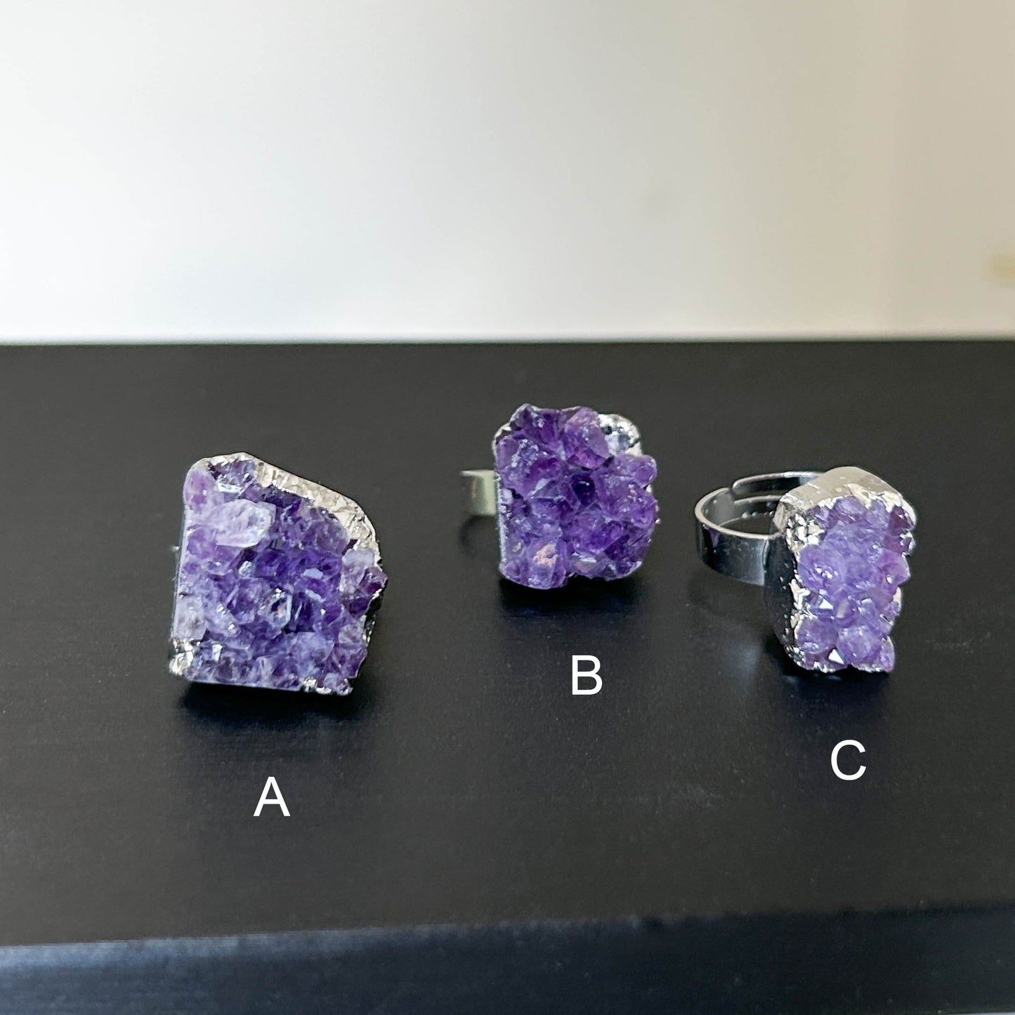 Amethyst Cluster Adjustable Silver Ring