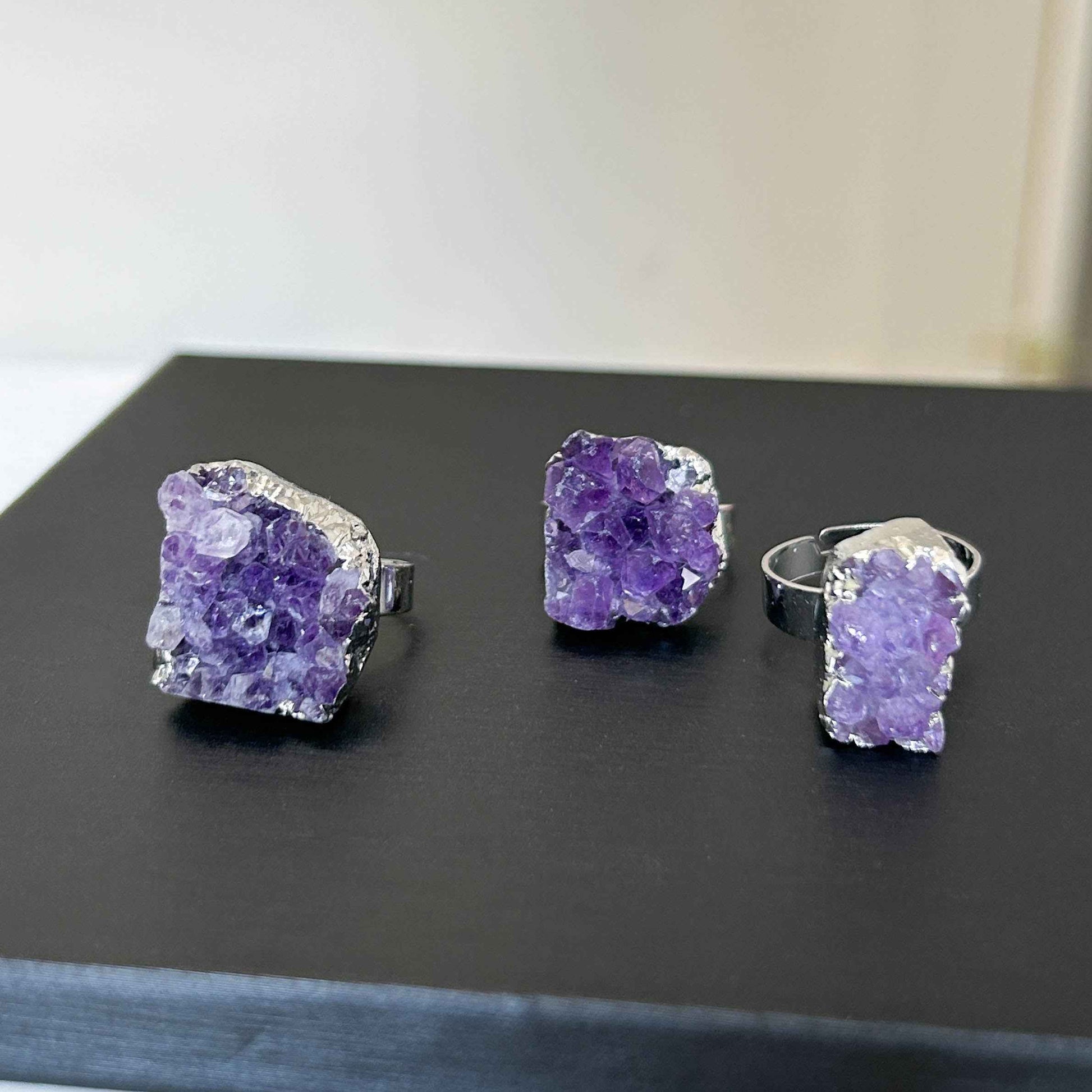 Amethyst Cluster Adjustable Silver Ring