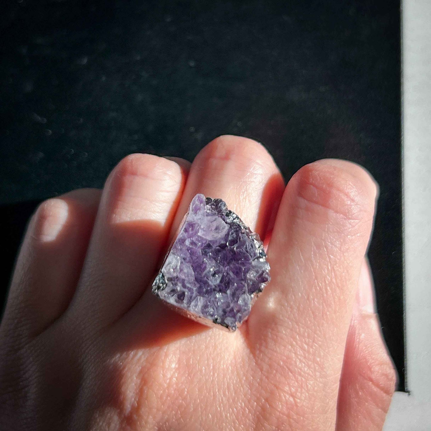 Amethyst Cluster Adjustable Silver Ring