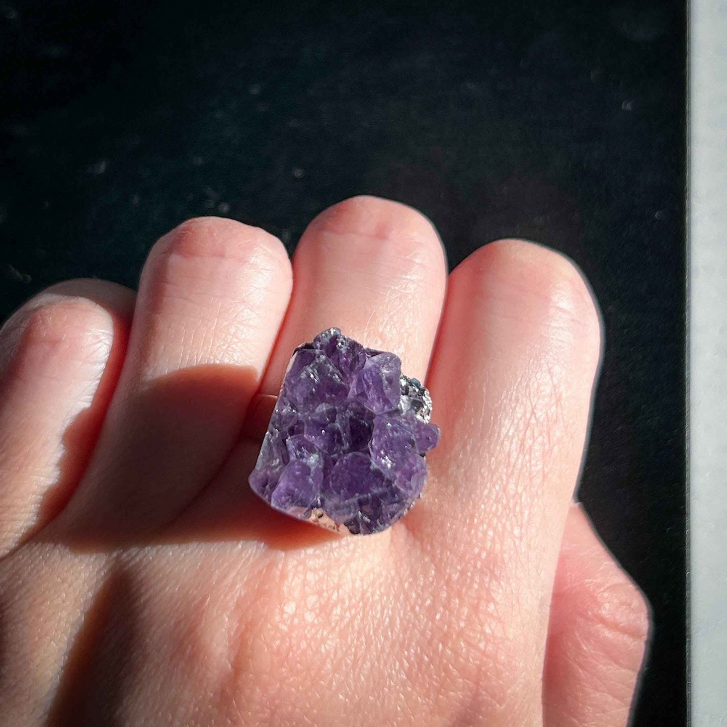 Amethyst Cluster Adjustable Silver Ring