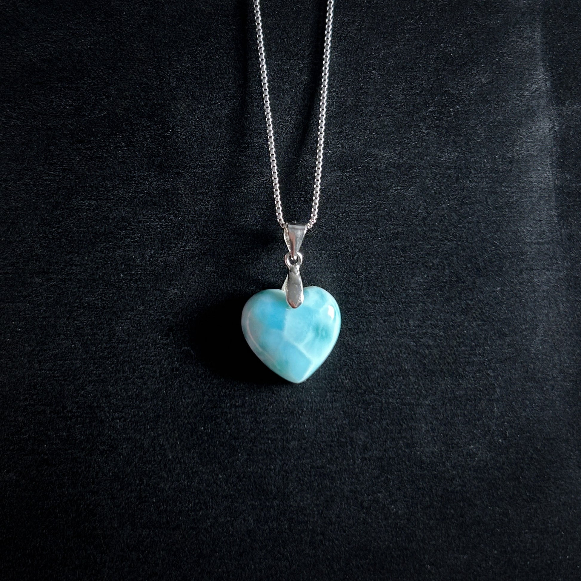 Rare Larimar in Heart Shape 925 Sterling Silver Pendant (chain excluded) - Crystal Moment