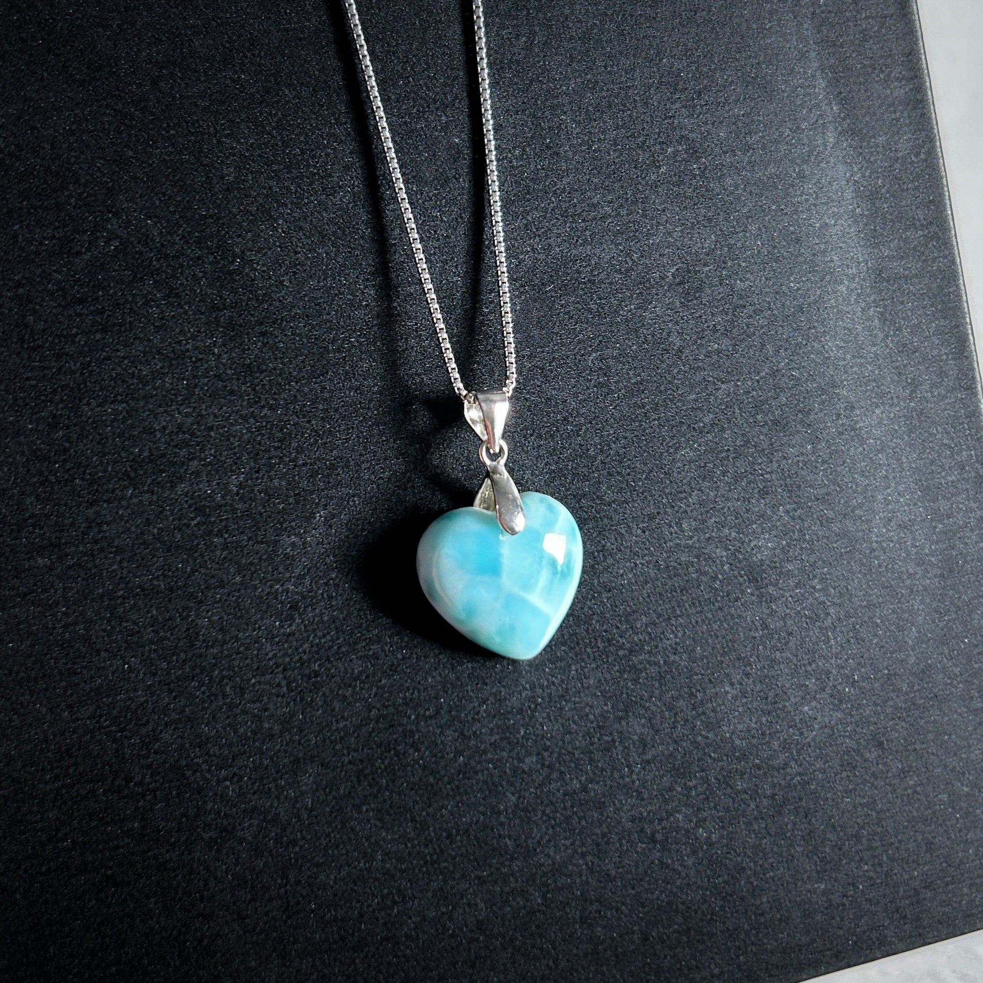 Rare Larimar in Heart Shape 925 Sterling Silver Pendant (chain excluded) - Crystal Moment
