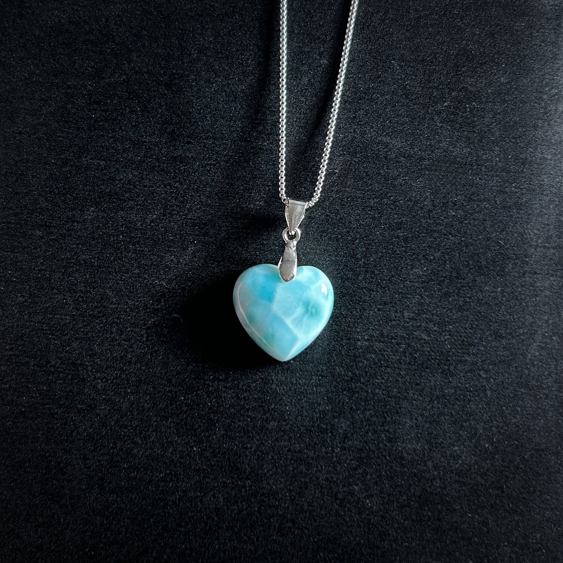 Rare Larimar in Heart Shape 925 Sterling Silver Pendant (chain excluded) - Crystal Moment